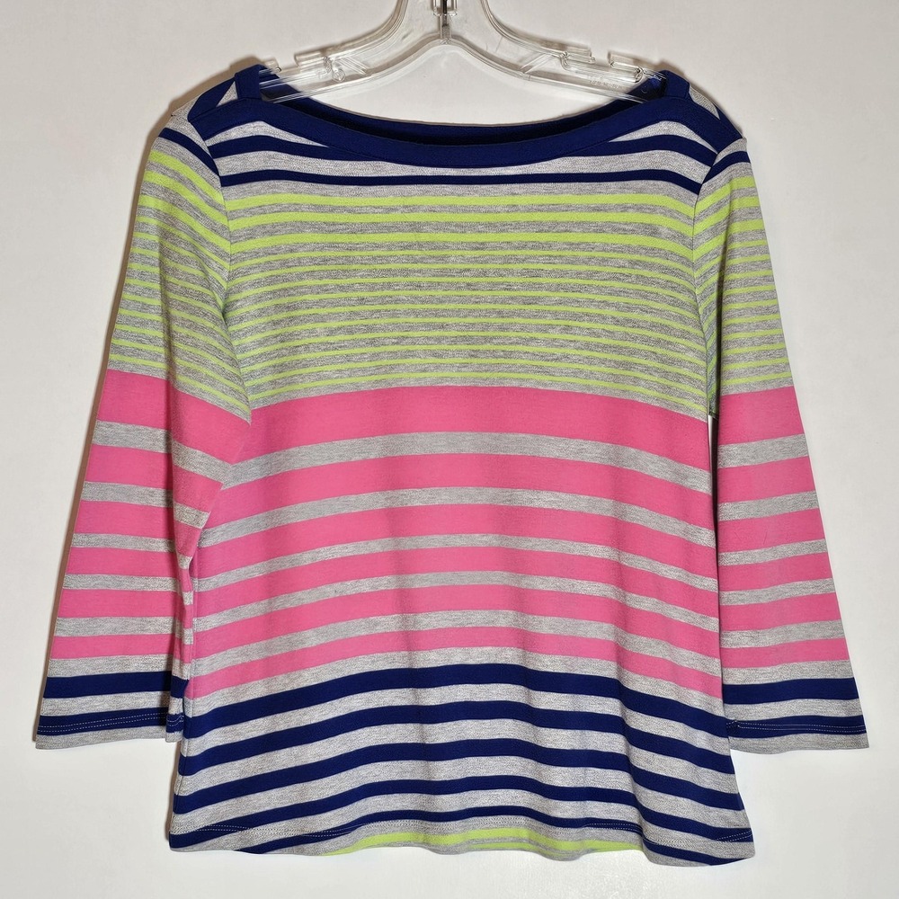 Westbound Petites Shirt Womens Petite Large Stripe Pink Blue Cotton 3/4 Sleeve